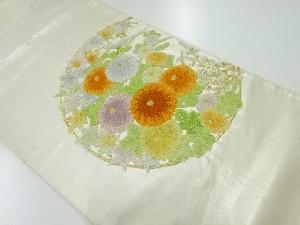 アンティーク　相良刺繍丸文に菊・桐模様袋帯（材料）